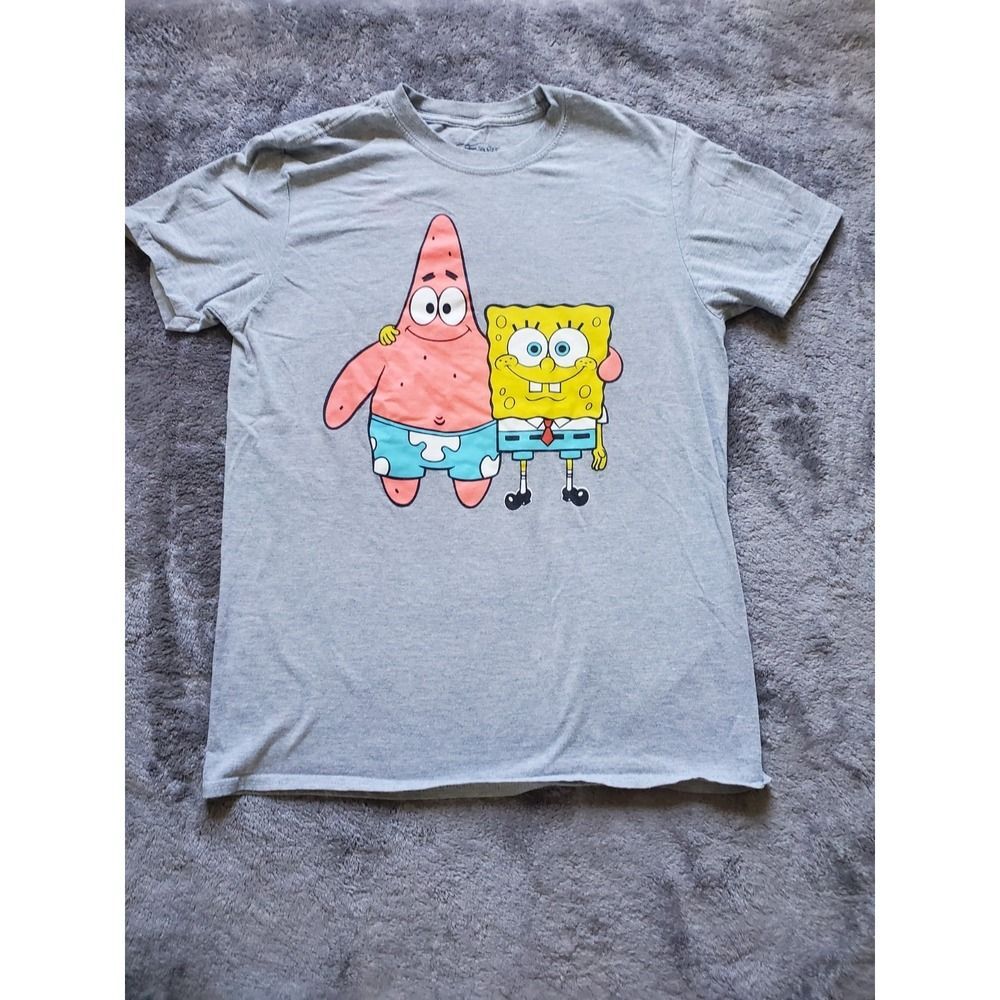 SpongeBob SquarePants T-Shirt Men's Medium Short Sleeve Crew Neck Graphic Gray
